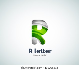 Vector R letter business logo, modern abstract geometric elegant design. Created with waves