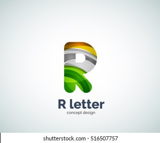 Vector R letter business logo, modern abstract geometric elegant design. Created with waves