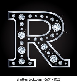 Vector R letter made with diamonds isolated on black background
