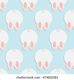 Vector rabbit from the back pattern. Cartoon animal foot and tail rabbit decoration. Bunny background. Cute decoration