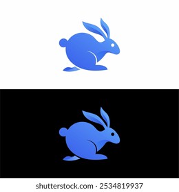 
vector rabbit in blue on black and white background, modern logo