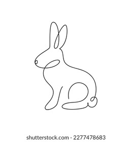 Vector rabbit bunny hare one line continuous drawing illustration. Hand drawn linear silhouette icon. Minimal design, outline print, banner, card, poster, brochure, logo, product packaging.