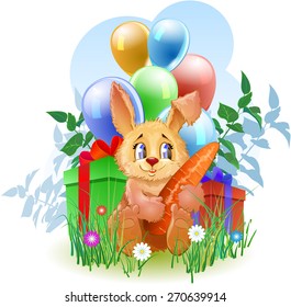 Vector rabbit with carrot and gifts