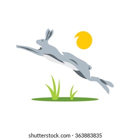 Vector Rabbit Cartoon illustration. Rabbit jumping on the grass on a sunny day