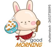 a vector of a rabbit with cereal bowl