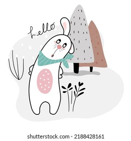 Icono de carácter de conejo vector. Ilustración de dibujos animados pequeños aislados en fondo blanco. Colorida foto plana del conejito para los niños. Granja, diseño animal para niños.