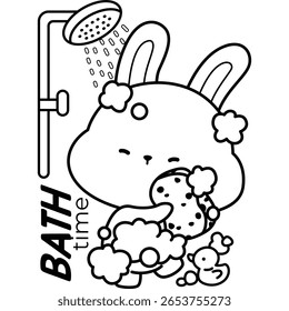 Un Vector de un conejo haciendo la ducha de la mañana en blanco y negro para colorear