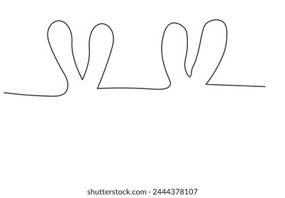 Vector rabbit ears vector one-line continuous drawing illustration. Hand-drawn bunny hare linear silhouette icon. Minimal design, outline print, banner, card, poster, brochure, logo, product packaging