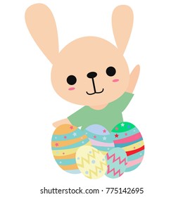 Vector rabbit Easter eggs illustration, flat design