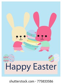 Vector rabbit Easter eggs illustration, flat design