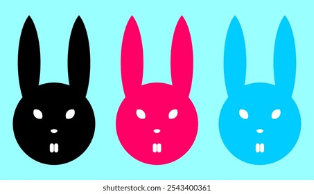 Logotipo da face do coelho vetor em três cores diferentes