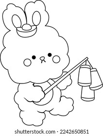 a vector of a rabbit with firecracker in black and white colouring