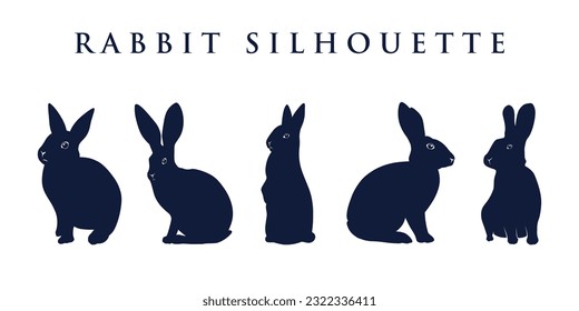 Vector of rabbit flat silhouette with different poses