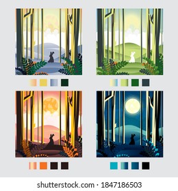 vector rabbit forest time period morning day 
Evening night 