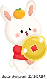 a vector of a rabbit with a gold coin