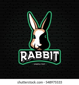 Vector Rabbit Head Logo Design Template. Colorful Animal Logotype Illustration With Bright Outline Isolated On Black Background. Modern Bunny Label, Emblem In Realistic 3d Style For Creative Business