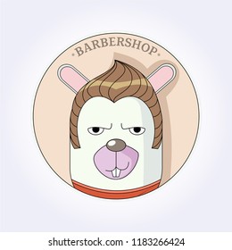 Vector rabbit hipster with fashion hair. Hairdresser for men. Barbershop