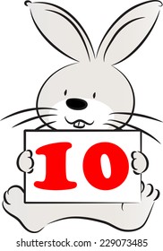 Vector rabbit holding a card with numbers