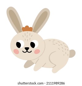 Vector rabbit icon. Cute cartoon hare illustration for kids. Farm animal isolated on white background. Colorful flat bunny picture for children
