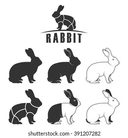 vector rabbit icon set, rabbit silhouette, isolated rabbit, rabbit logo templates and design elements