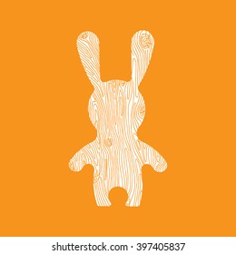 Vector rabbit illustration. Adorable hare in flat style. Vector hare icon with wooden texture. Bunny cartoon flat style icons. Bunny silhouette with wooden texture. Vector toy bunny.