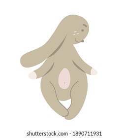 Vector rabbit illustration, cute brown bunny sitting. Isolated white background