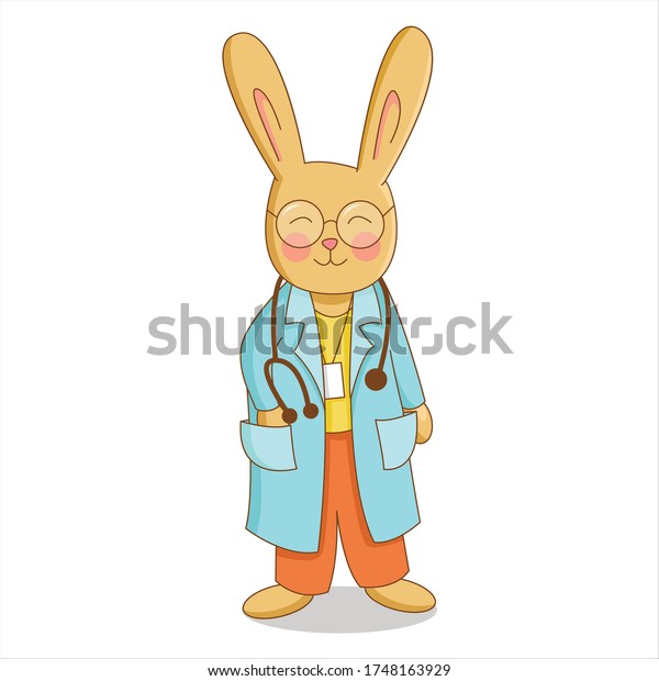 Vector Rabbit Illustration Cute Doctor Wearing Stock Vector (Royalty ...