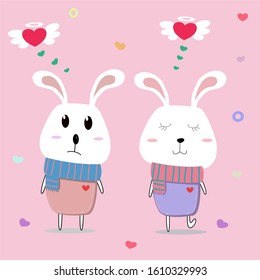 Vector Rabbit Lovers On Valentine's Day