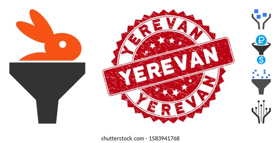 Vector rabbit puree funnel icon and corroded round stamp seal with Yerevan caption. Flat rabbit puree funnel icon is isolated on a white background.