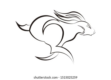 Vector rabbit running at full speed, thin and thick lines throughout the vector