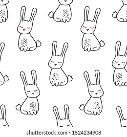 Vector rabbit seamless pattern. Cute doodle style rabbit on white background.  Print for fabric or gift paper.