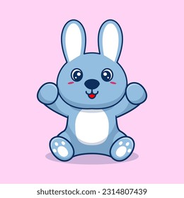 Conejo vectorial sentado excitado tierno dibujo creativo kawaii