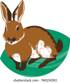 Vector rabbit sitting on the grass.