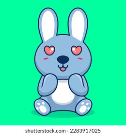 Vector rabbit sitting shocked cute creative kawaii cartoon mascot