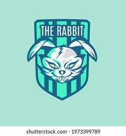 Vector Rabbit Virtual Reality Games Logo. Electronic 3d Glasses Headset Illustration With Animal. Colorful VR Device Label For Cyber Sport. Head Mounted Display Emblem. Team Mascot Gaming Design