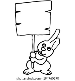 vector of rabbit and wooden sign