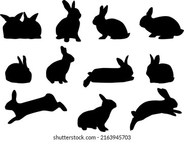 Vector rabbits icons on isolated white background