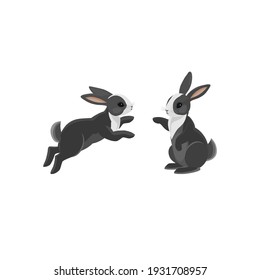 Vector rabbits set. Cartoon rabbits. Rabbits standing, sitting, running, jumping. Easter bunny. 