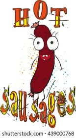 vector rabid sausage for fabric t-shirt.vector cartoon.vintage sausage