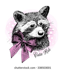 Vector Raccoon Pink Bow Stock Vector Royalty Free Shutterstock