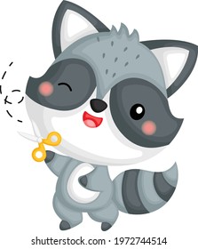 a vector of a raccoon with a scissors 
