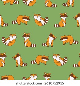 Vector Raccoon Seamless Pattern Background for Print Fabric Surface Fashion Wrapping