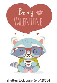 vector raccoon valetine's day greeting card