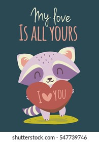 vector raccoon valetine's day greeting card