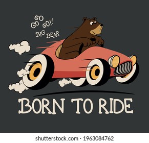 vector race car driver comic bear illustration