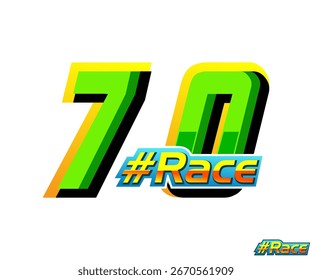 Vector número de carrera 70 con color verde y carrera de texto en el fondo blanco