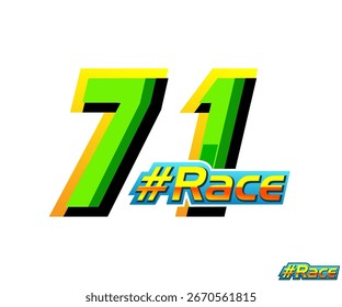Vector número de carrera 71 con color verde y carrera de texto en el fondo blanco