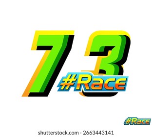Vector número de carrera 73 con color verde y carrera de texto en el fondo blanco