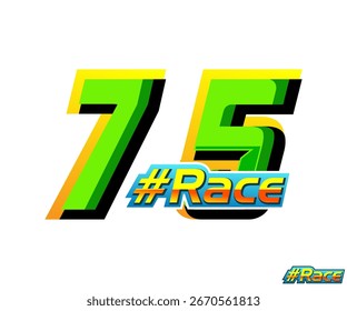 Vector número de carrera 75 con color verde y carrera de texto en el fondo blanco