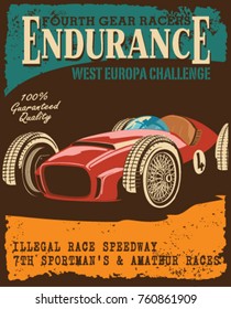 vector racecar illustration and retro race poster design